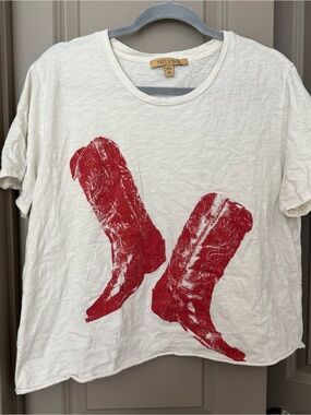 Boot Barn White Tee with Red Cowboy Boot Graphic